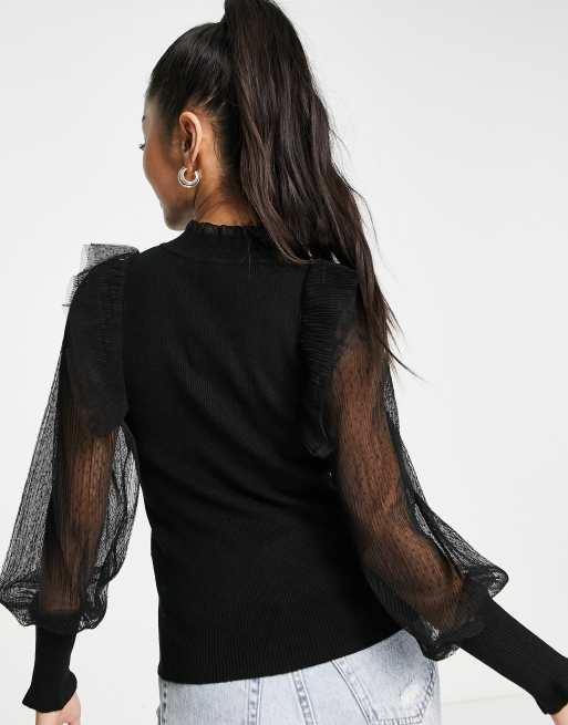 Blusa negra con detalle mangas de Morgan | ASOS