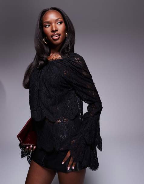 Blusa negra de encaje de River Island - view 1