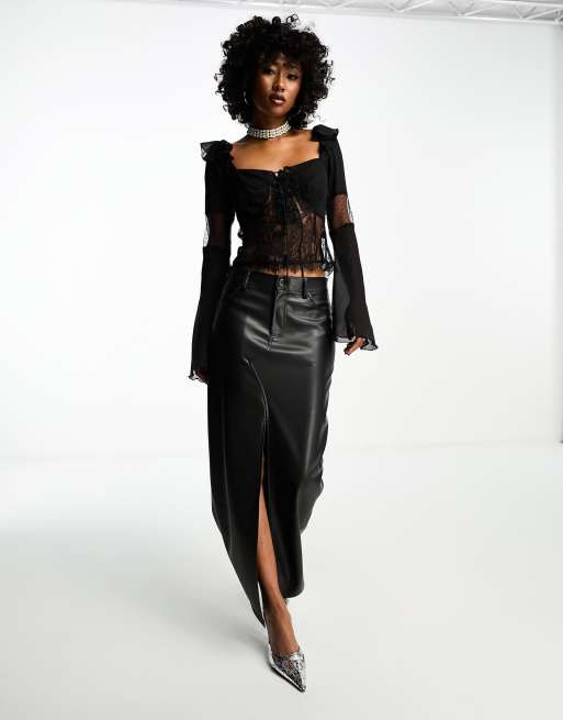 Blusa negra estilo mesonera de mezcla de encaje y chifón de ASOS DESIGN, 4 de 4