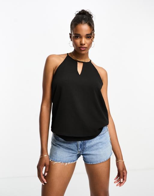 Blusa negra sin mangas con detalle de abertura de Only