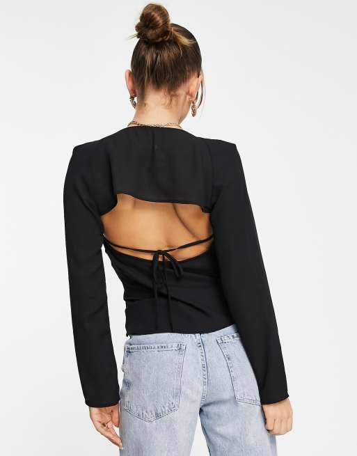 Blusa negra transparente de manga con abertura fruncida de ASOS DESIGN |