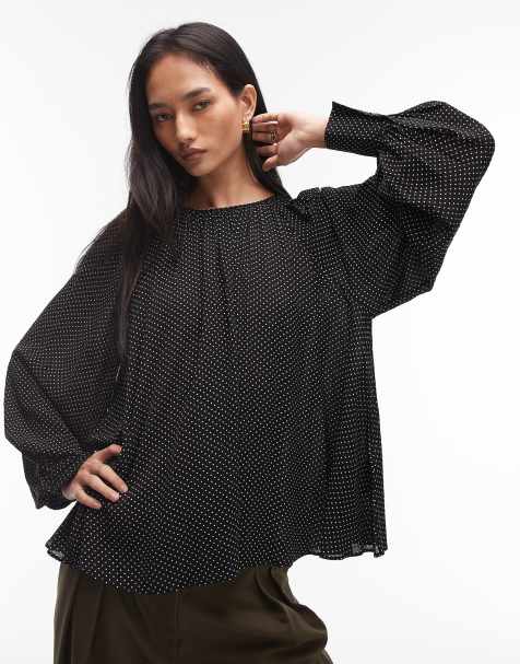 Blusa negra voluminosa con estampado de lunares blancos de chifón de & Other Stories - view 1