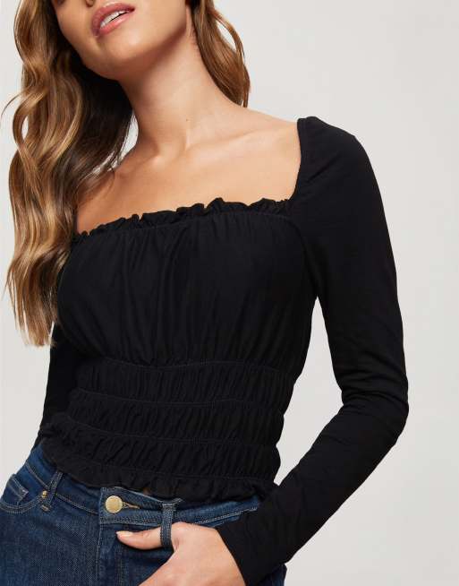 Blusa negro con escote cuadrado fruncido de Miss Selfridge, 3 de 4