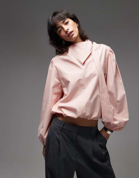 Blusa rosa claro con lazada al cuello de popelina de ASOS DESIGN - view 1