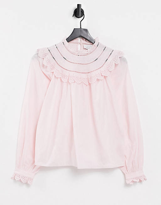 Blusa rosa con detalle de volantes de algodón orgánico de & Other Stories