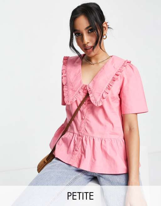 Blusa rosa con solapas de algodón de Influence Petite