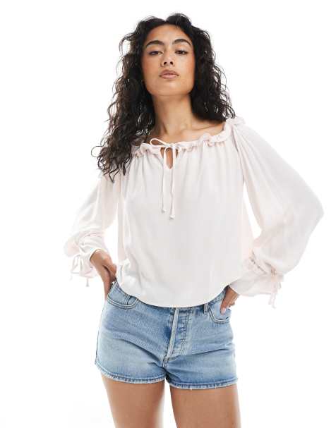 Blusa rosa de estilo boho con volantes y escote Bardot de Miss Selfridge - view 1