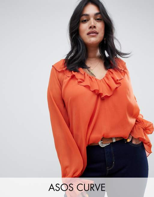 Blusa transparente de manga larga con detalle y de ASOS DESIGN Curve | ASOS