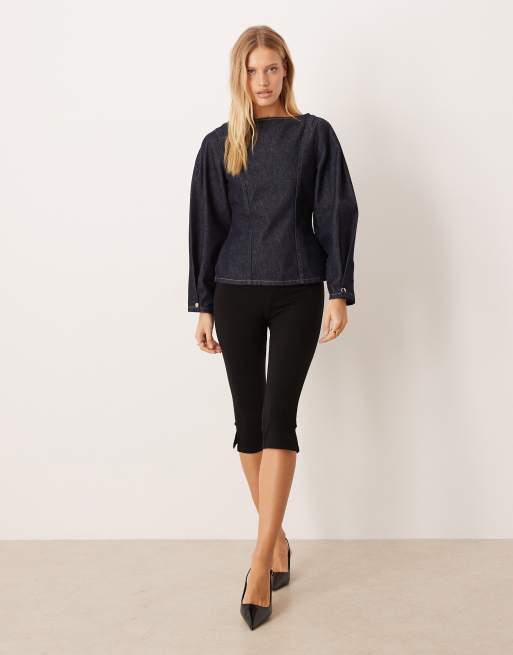 Blusa vaquera azul añil con cuello recto y mangas cocoon de ASOS DESIGN, 2 de 4