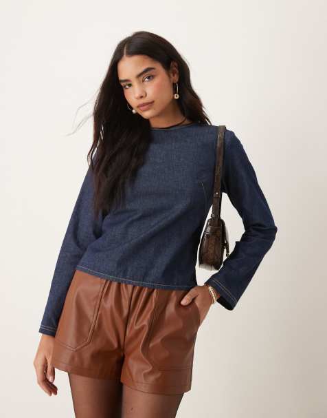 Blusa vaquera de sastre azul añil de manga larga de ASOS DESIGN - view 1