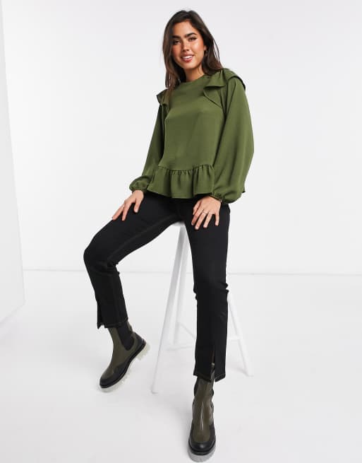 Blusa verde oliva de manga detalle de volantes de ASOS DESIGN | ASOS