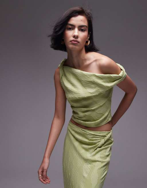 Blusa verde pistacho de tirantes con cuello desbocado y diseño de jacquard de Topshop (parte de un conjunto)