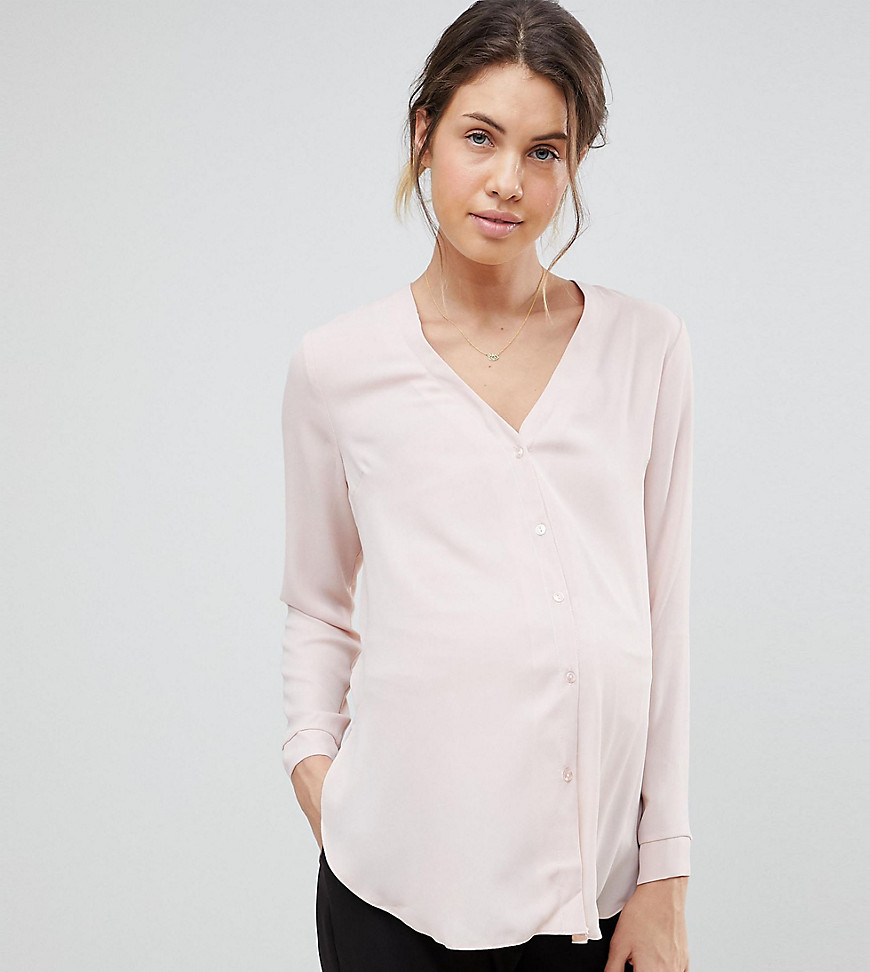 Bluse med v-hals og lange ærmer fra ASOS DESIGN Maternity-Pink