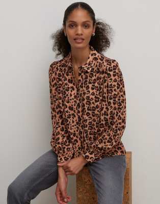 Рубашки и блузки  Asos Блузка с длинными рукавами и леопардовым принтом Nobody's Child-Коричневый цвет