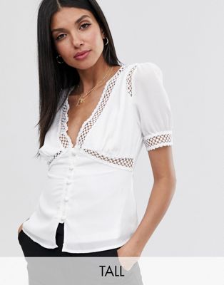 фото Блузка с короткими рукавами и кружевными вставками fashion union tall-белый