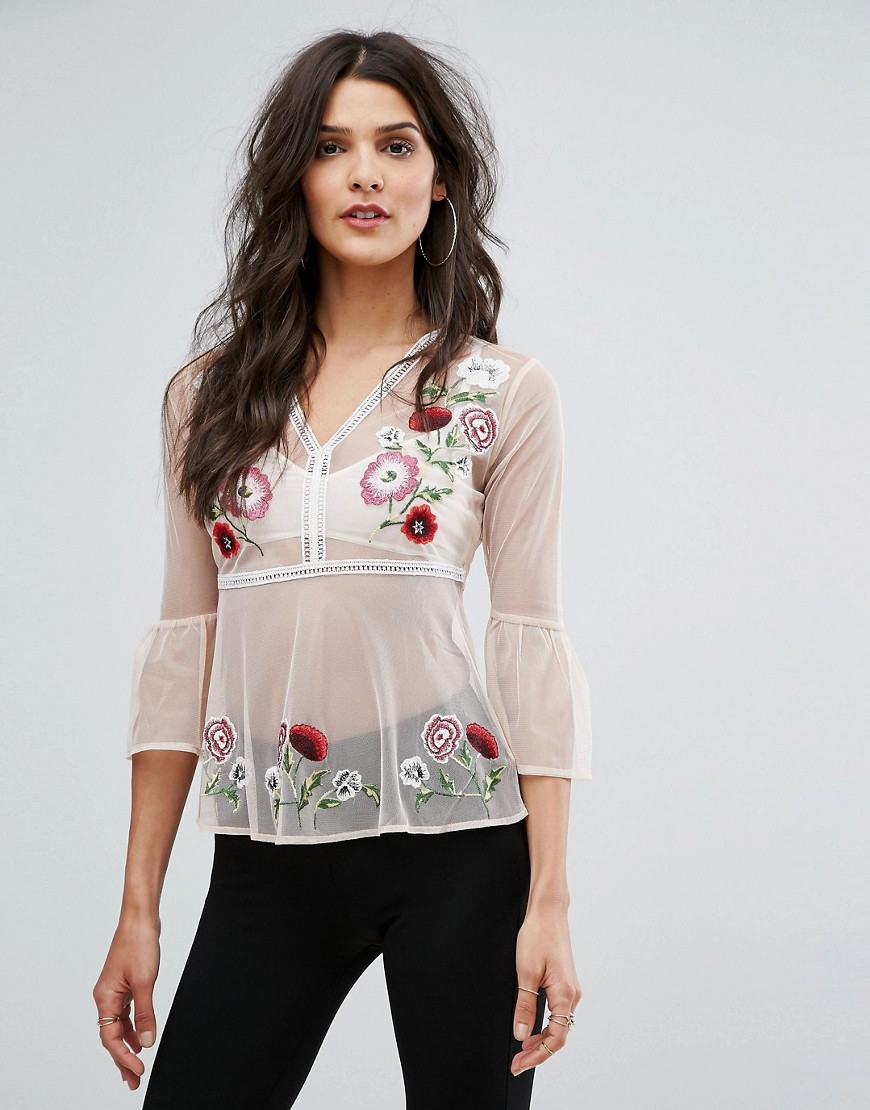 Блузка с цветочной вышивкой и баской River Island-Розовый