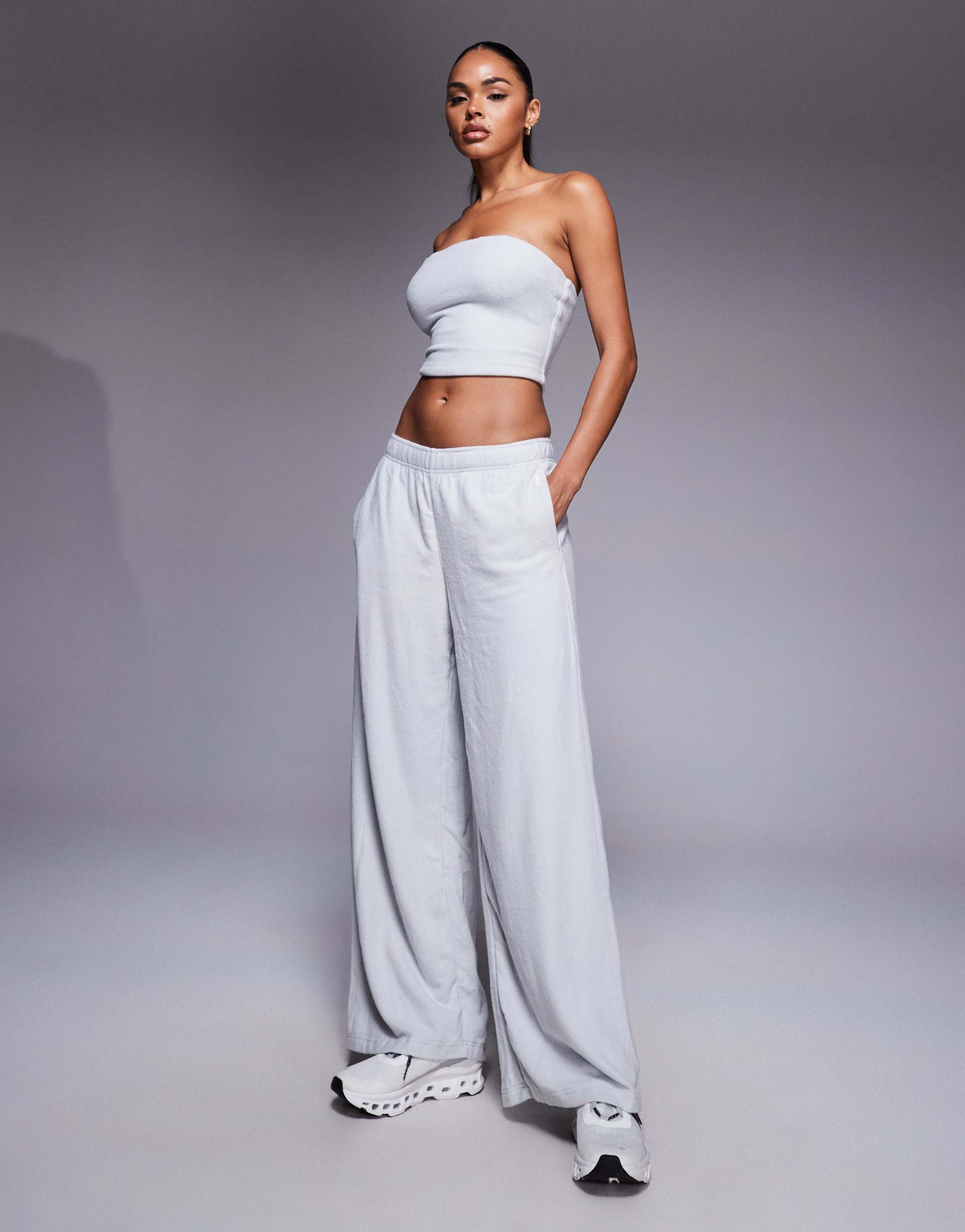 bo + tee brushed jersey wide leg sweatpants in fog gray - part of a set