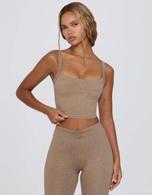 Bo + Tee cropped tank top in mocha marl - BROWN