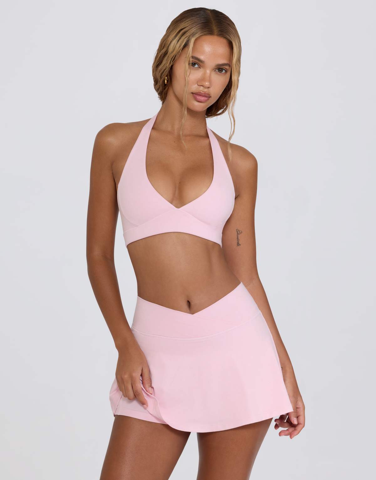 Bo + Tee cross over mini skirt in pink marl  - PINK