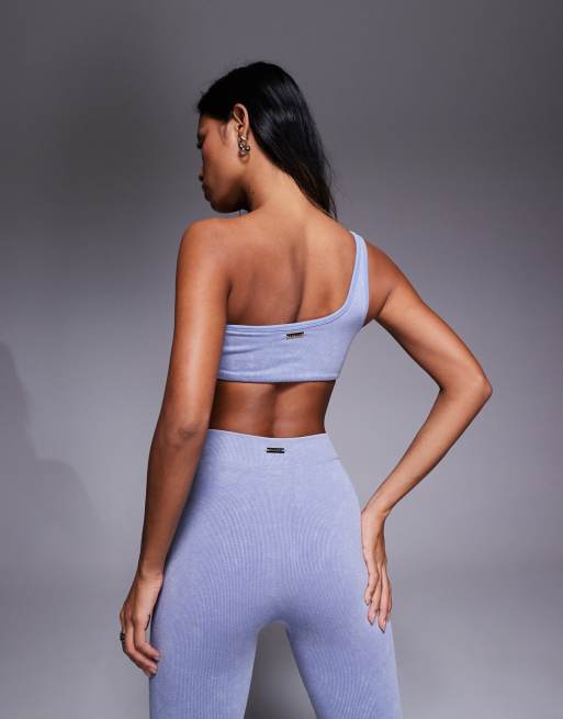 Bo + Tee one shoulder sports bra in washed blue - part of a set, 2 of 4