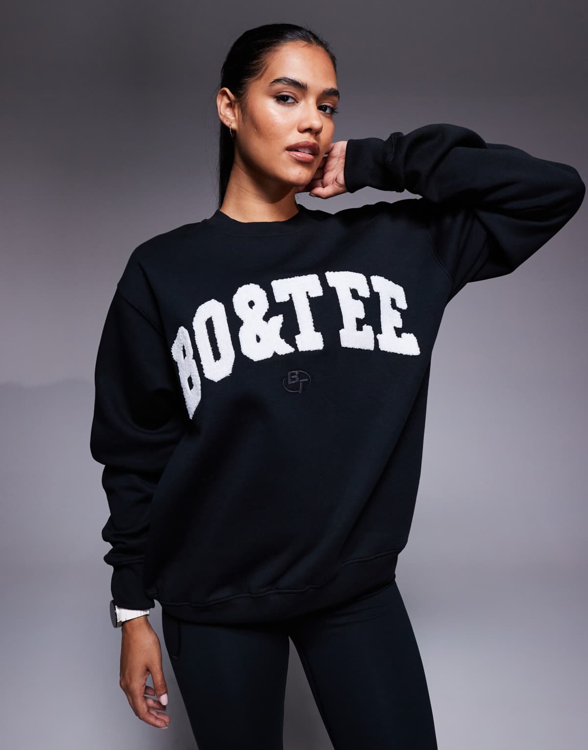 Bo + Tee Oversized Crew Neck Sweatshirt in Black