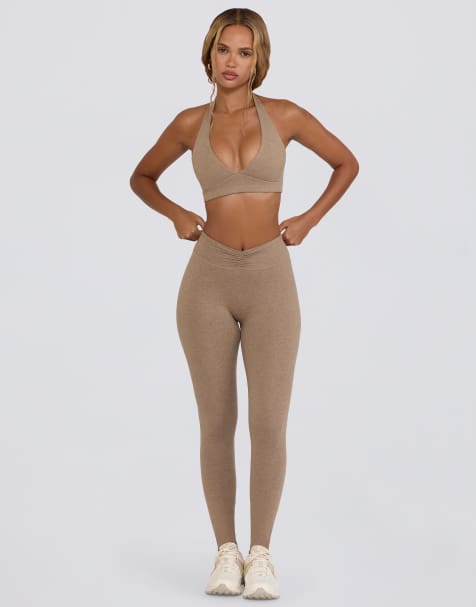 Bo + Tee ruched mid rise leggings in heathered mocha - view 1