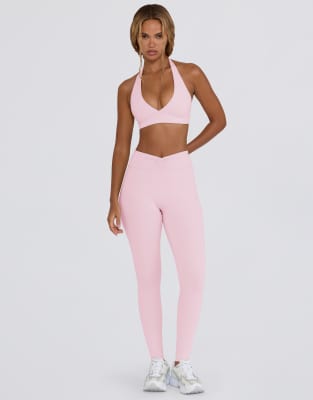 Bo + Tee ruched mid rise leggings in heathered pink