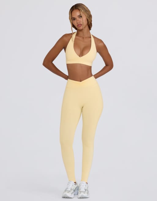 Bo + Tee ruched mid rise leggings in lemon marl - YELLOW