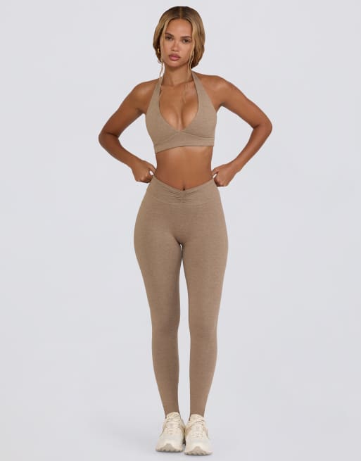 Bo + Tee ruched mid rise leggings in mocha marl - BROWN