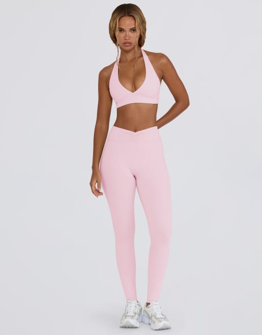 Bo + Tee ruched mid rise leggings in pink marl - PINK