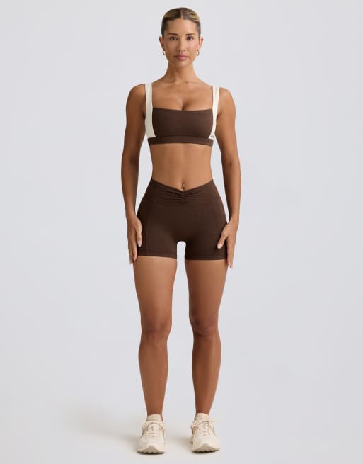 Bo + Tee ruched mini shorts in pecan marrl - BROWN