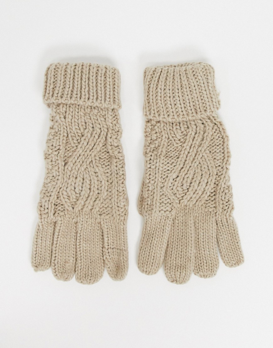 Boadmans cable knitted glove with turn up cuff in yellow
