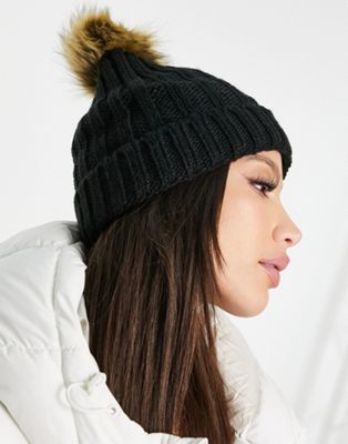 Boardmans cable knit bobble beanie hat in black - ASOS Price Checker