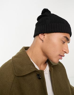 Boardmans knitted cable bobble beanie hat in black - ASOS Price Checker