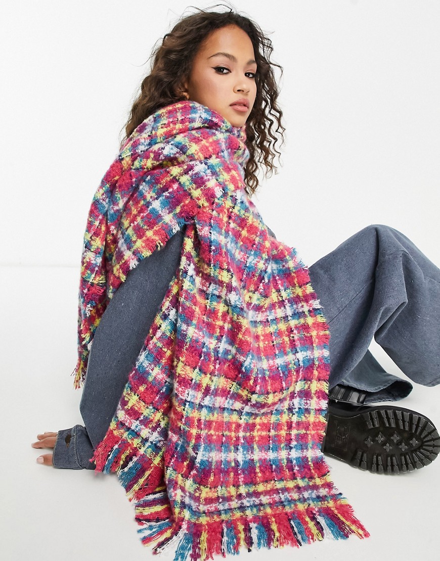 boucle check fringe scarf in multi