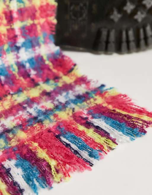 Boardmans boucle check fringe scarf in multi, 2 of 4