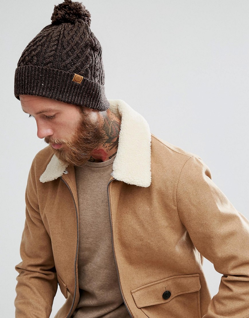 Cable Bobble Hat-Brown