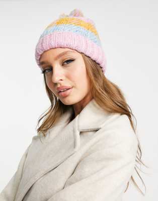 cable knit bobble beanie hat in multi