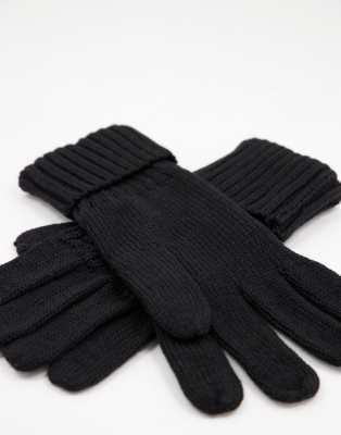 womens black cable knit gloves