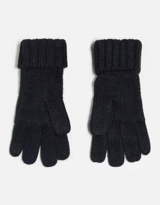 cable knit gloves in black