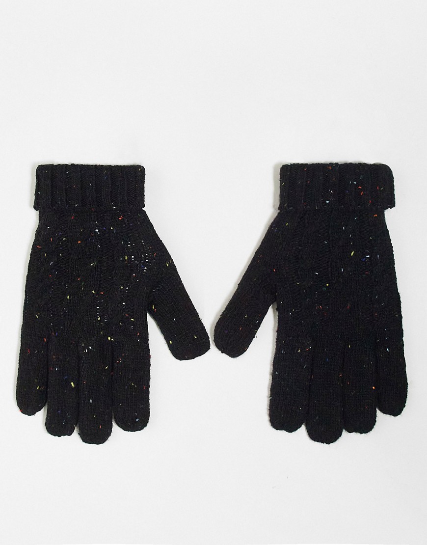 cable knit gloves in black