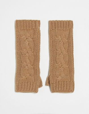 Boardmans cable knit long arm warmers in brown