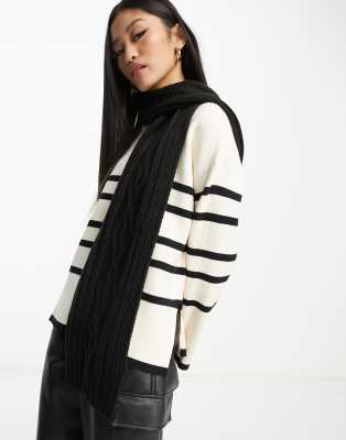 Boardmans Boardmans cable knit ribbed scarf in black