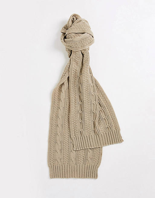 Boardmans cable knit scarf in camel