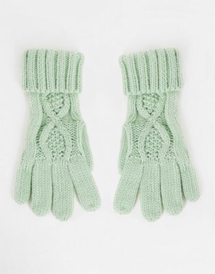 Boardmans cable knitted gloves in mint