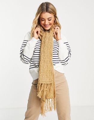 Boardmans cable knitted scarf in camel
