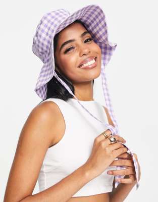 Boardmans - Cappello da pescatore viola a quadretti con laccio