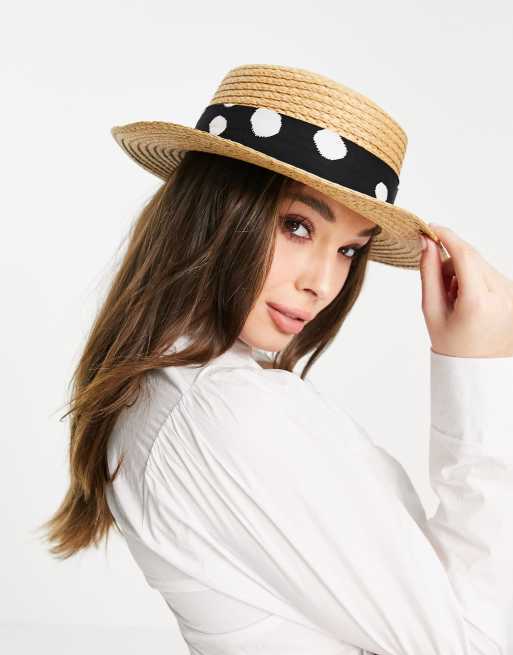 Boardmans - Cappello da sole a paglietta in paglia con finiture a pois