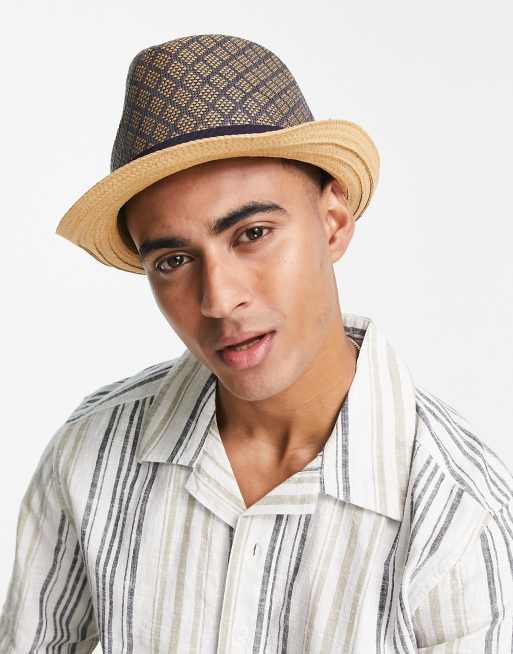 Boardmans - Cappello trilby in paglia blu navy