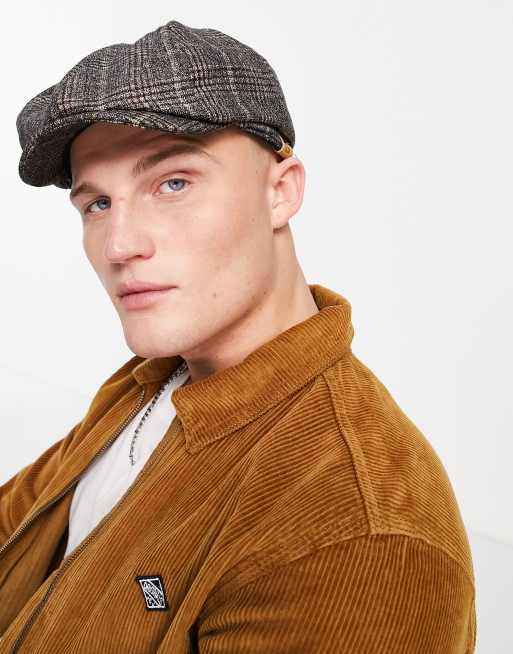 Boardmans check bakerboy hat in gray